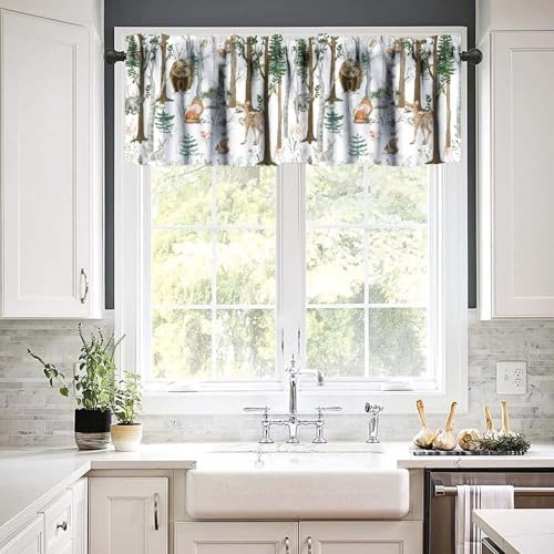 Forest Animal Valance Curtain for Kids Cartoon Watercolour Cute Forest Birch - Image 5