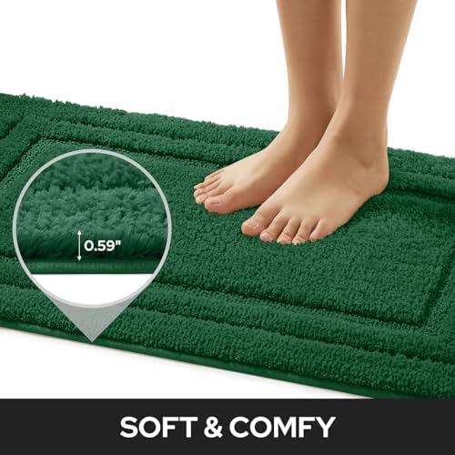 HOMEIDEAS Bathroom Rugs Sets 2 Piece, Non Slip Bath Mat Dark Green - Image 3