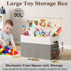 Large Toy Storage Box with Lid, Toy Chest with Divider, Foldable Organizer - Image 2