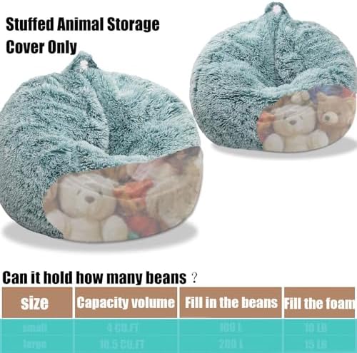 Fluffy Stuffed Animal Storage Bean Bag Chair Cover, Faux Fur Comfy Bean Bag - Image 4