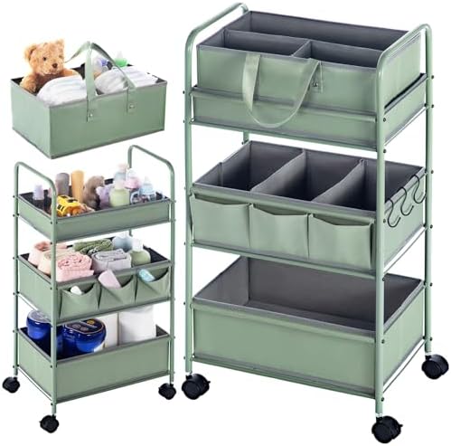 Honeydak 2in1 Baby Diaper Caddy Organizer Cart Bedside Rolling Cart by Honeydak