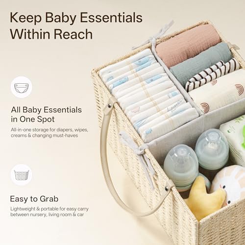 Angelhood Baby Diaper Caddy Organizer, Paper Rope Storage Baskets - Image 4