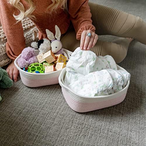 NaturalCozy 5-Piece Rectangle Storage Basket Set- Natural Cotton Rope Woven - Image 3