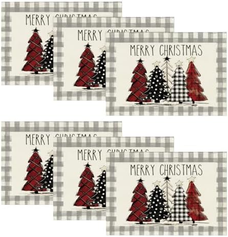 Artoid Mode Watercolor Grey Buffalo Plaid Christmas Trees Placemats Set of 6 by ArtoidMode