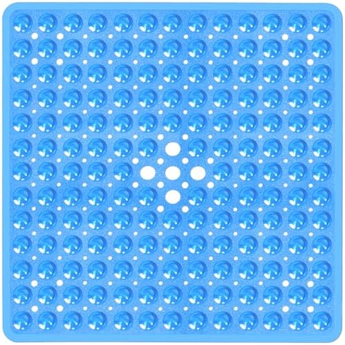 Square Shower Mat Bathtub Bath Mat Non Slip Clear Blue 21"x21" by NaolotureHome
