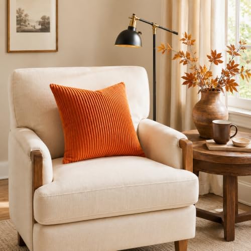 Topfinel Fall Burnt Orange Throw Pillow Covers 16x16 Set of 4, Corduroy Striped - Image 3