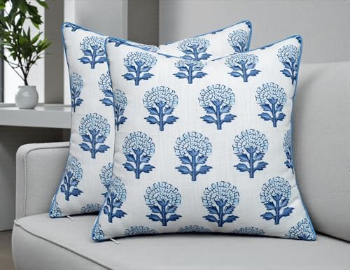 Marigold Floral Print 20x20 Pillow Covers Set of 2 by YugTex