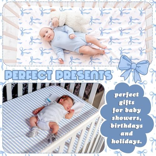 Peryiter 4 Pack Crib Sheets for Baby 52'' X 28" Blue Bow Crib Sheet - Image 4