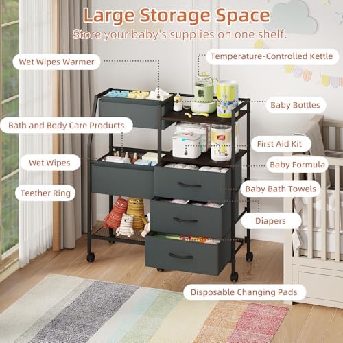 Somdot Baby Diaper Caddy Organizer, 3-Tier Rolling Cart - Image 3