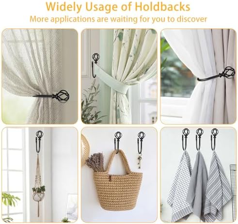 USFOOK Black Curtain Holdbacks, Decorative Drapery Tiebacks, 2 Pack/1 Pair - Image 6