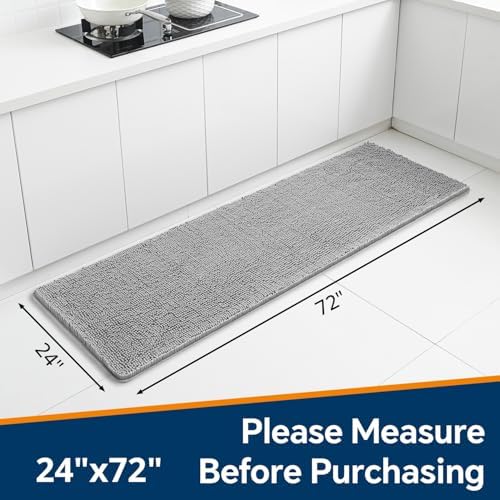 Chenille Bathroom Runner Rug 24"x72" Gray, Plush Bath Mat - Image 2