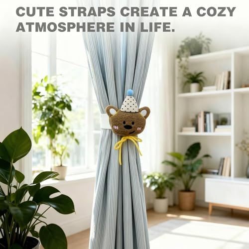 YGNNIU 2 Pack Cartoon Bears Curtain Tiebacks, Cute Embroidered Cartoon Animal - Image 5