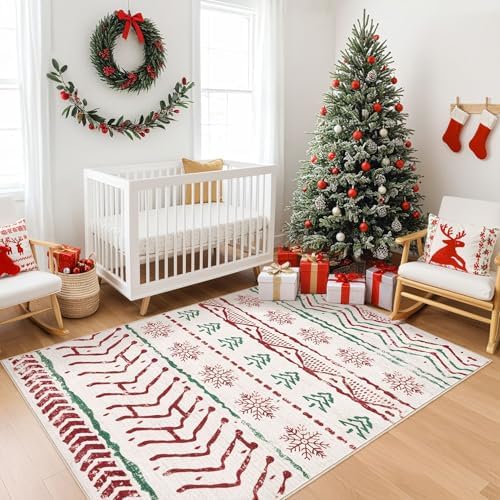 Nakagishi 3x5 Christmas Area Rug: Washable Boho Neutral Modern Soft Stain - Image 6