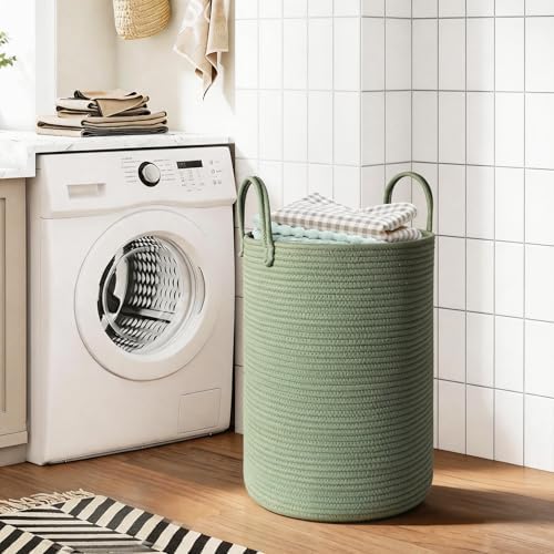 MEGASKET Large Green Laundry Basket, 16.5"x22.5" Tall Woven Cotton Rope Bin - Image 7