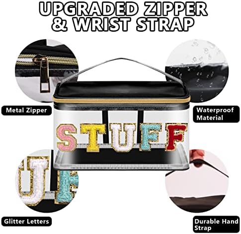 Iqimott Preppy Clear Makeup Bag Stuff Pouch, Chenille Letter Cosmetic Bag - Image 3