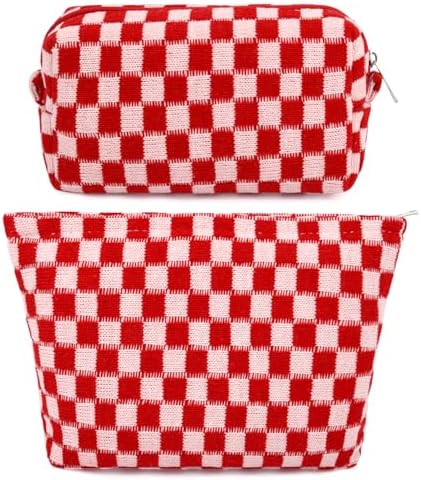 SOIDRAM 2 Pcs Checkered Makeup Bag Large Cosmetic Bag Toiletry Bag Makeup Pouch by SOIDRAM