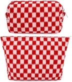 SOIDRAM 2 Pcs Checkered Makeup Bag Large Cosmetic Bag Toiletry Bag Makeup Pouch by SOIDRAM