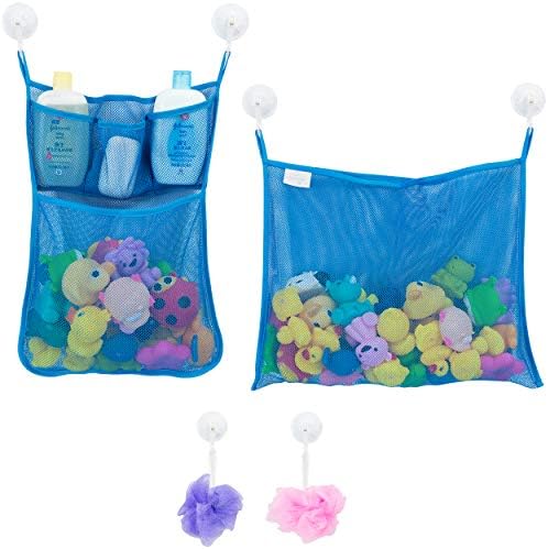2 x Mesh Bath Toy Organizer + 6 Ultra Strong Hooks – The Perfect Bathtub Toy by CamfylifeBaby