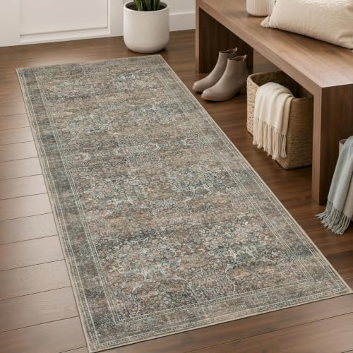JOLLYVOGUE Runner Rug, 2x6 Washable Vintage Floral Rug, Vintage Brown by JOLLYVOGUE