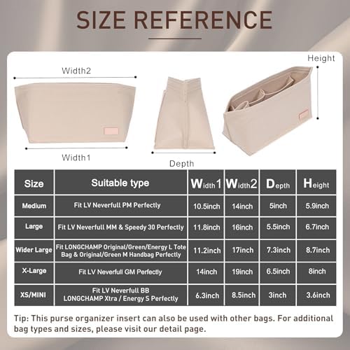 Doxo Purse Organizer Insert for Handbags & Base Shaper 2pc Set, Felt Neverfull - Image 2
