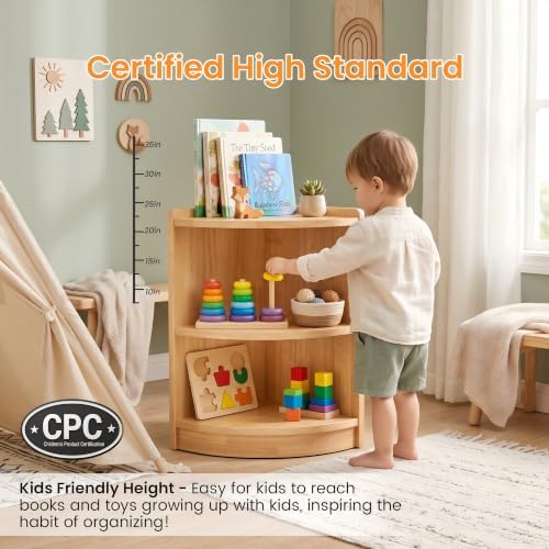 Sosola Rubber Wood Corner Cabinet, Kids Toy Storage Shelf, Bookshelf Storage - Image 4