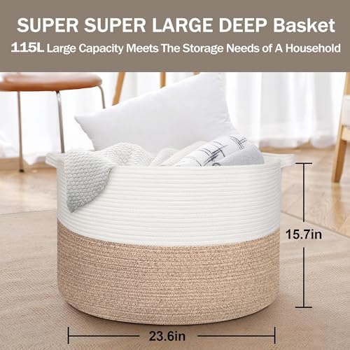 MEGASKET 115L Super Large Blanket Basket, 23.6"x15.7" Oversized Cotton Rope - Image 3
