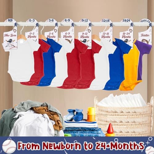 Baby Closet Dividers 8PCS, Baseball Theme Wooden Double-Sided Clothes Size - Image 3