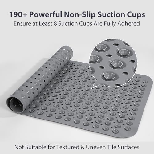 Non Slip Bathtub Mat Bath Shower Mat Gray 17"x30" Standard Size - Image 4