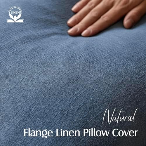 Foindtower Linen Solid Decorative Throw Pillow Covers 22x22 Inch Dark Blue - Image 2