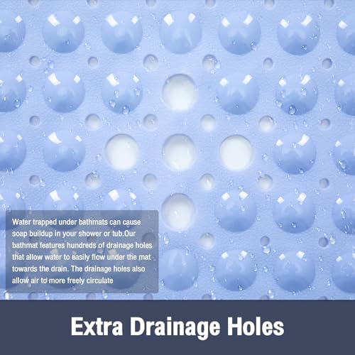 Square Shower Mat Bathtub Bath Mat Non Slip Light Blue 21"x21" - Image 4