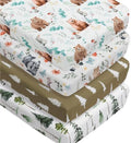 4 Pack Woodland Forest Animals Wood Neutral Unisex Fitted Baby Crib Sheets Set by Jola%27s+House