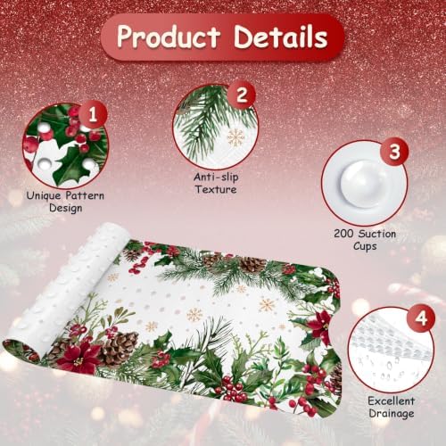 Bathtub Mat Non Slip, Christmas Extra Long Bath tub Mat Shower Floor Mat - Image 3