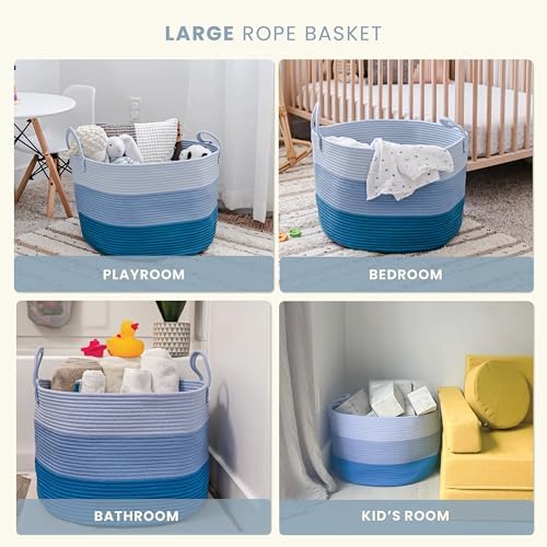 OrganiHaus Round Toy Basket & Blanket Basket, Cotton Rope 20x13" - Image 6