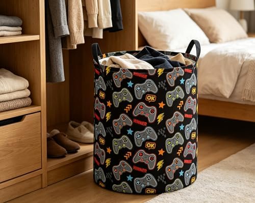 ESSME Kids Laundry Basket, Game Hamper Collapsible Canvas Waterproof Storage Bin - Image 3