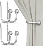 Hion Curtain Holdbacks Silver 4pcs, Curtain Tiebacks Wall Mounted Hooks by Hion