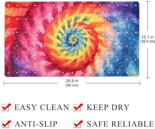 Shower Mat Non Slip 26.8 x 15.1 Inches, Tie Dye Bathtub Mat Shower Stall Mats - Image 4