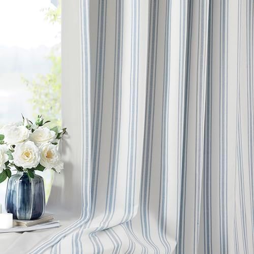 ZJDECOR 63 Inch Blue Stripe Full Blackout Window Curtain Panels by ZJDECOR