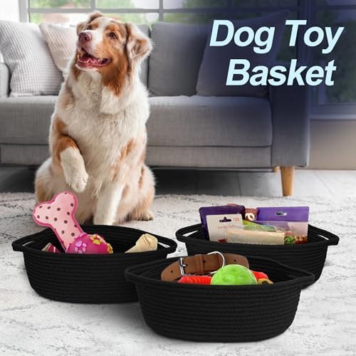 MEGASKET Black Woven Basket, 13” x 9” x 5” Cute Dog Toy Basket, Soft Cotton - Image 4