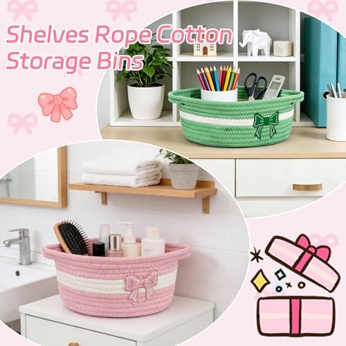 Pink Bow Basket for Nursery- Small Woven Gift Basket - Image 4