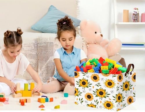 Sunflower Empty Gift Storage Basket Collapsible Canvas Baby Toy Bin Decor - Image 6