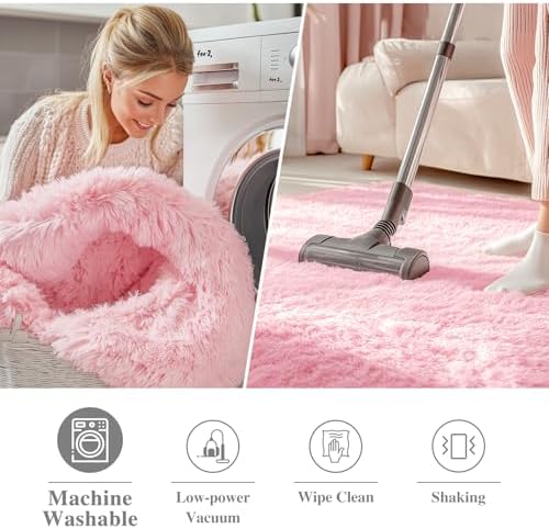OLANLY Pink Round Rugs for Bedroom - Image 3