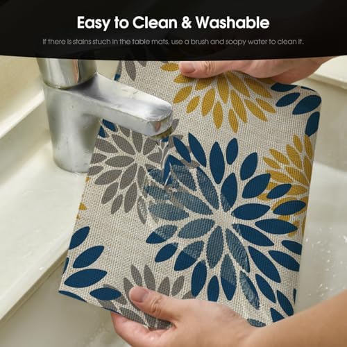 Artoid Mode Floral Vinyl Placemats Set of 6, Heat Resistant Washable Non-Slip - Image 4