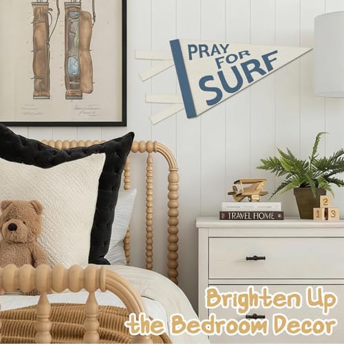 Coastal Room Decor, Pray for Surf Pennant Felt Banners Flags, 7.4x14.17 Inch - Image 4