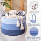67L Large Woven Blanket Basket, Cotton Rope Baby Laundry Hamper - Image 3