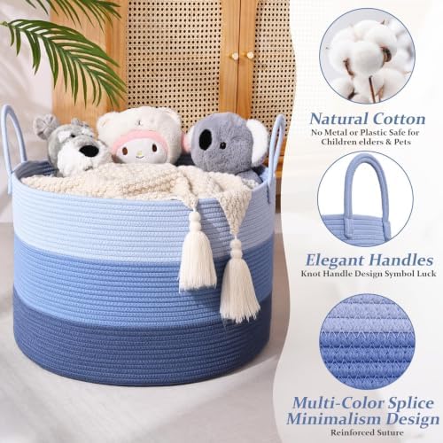67L Large Woven Blanket Basket, Cotton Rope Baby Laundry Hamper - Image 3