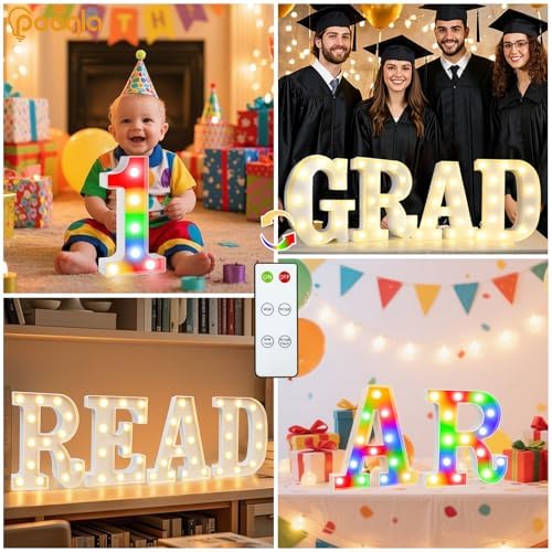 Pooqla LED Light Up Letters, Warm White and Colorful Lighted Marquee Letters - Image 6