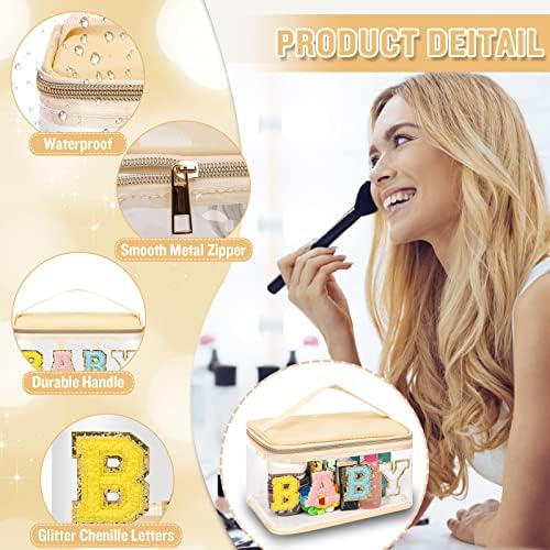 2 Pcs Chenille Letter Clear Makeup Bags Mama Baby Pouch, Preppy Patch Makeup - Image 3