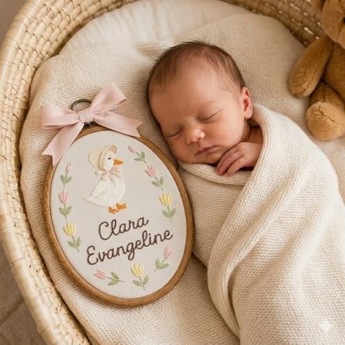 Personalized Floral Baby Name Embroidery Hoop – Custom Oval Nursery Wall Decor - Image 5