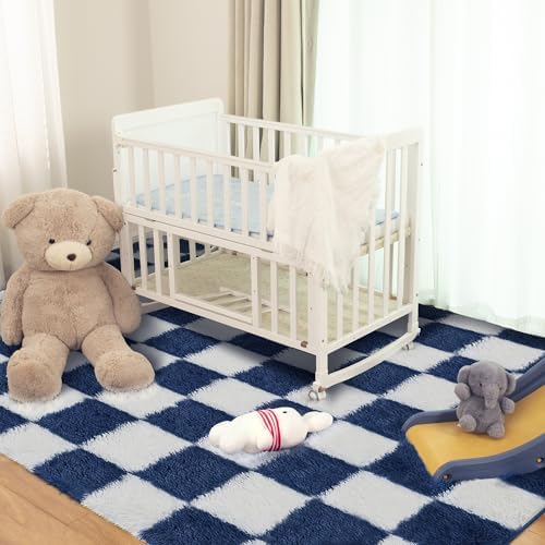 Super Soft Rug for Bedroom, 4x6 ft Blue and White Area Rug Classic Checkered - Image 6