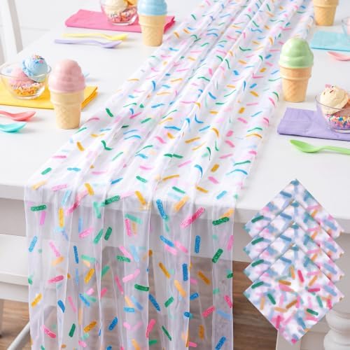 4 Pcs Sprinkles Table Runner 29x70 Inch White Tulle Ice Cream by Windkream